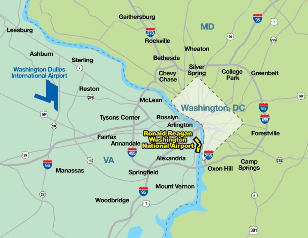 Mapa dos aeroportos de Washington DC